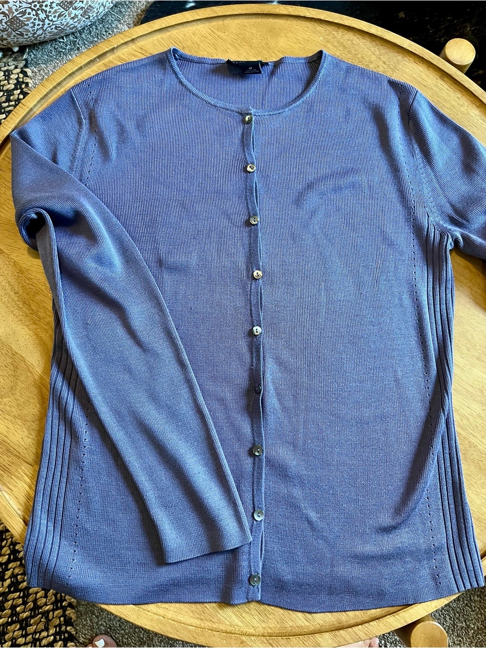 Ann Taylor 100% Silk Cardigan Sweater Women’s M Purple Fine Knit Button down